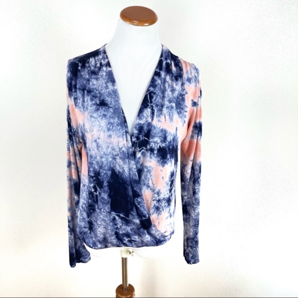 Young Fabulous & Broke‎ Tye Dye Faux Wrap Long Sleeve Top Blue Women’s Sz Large